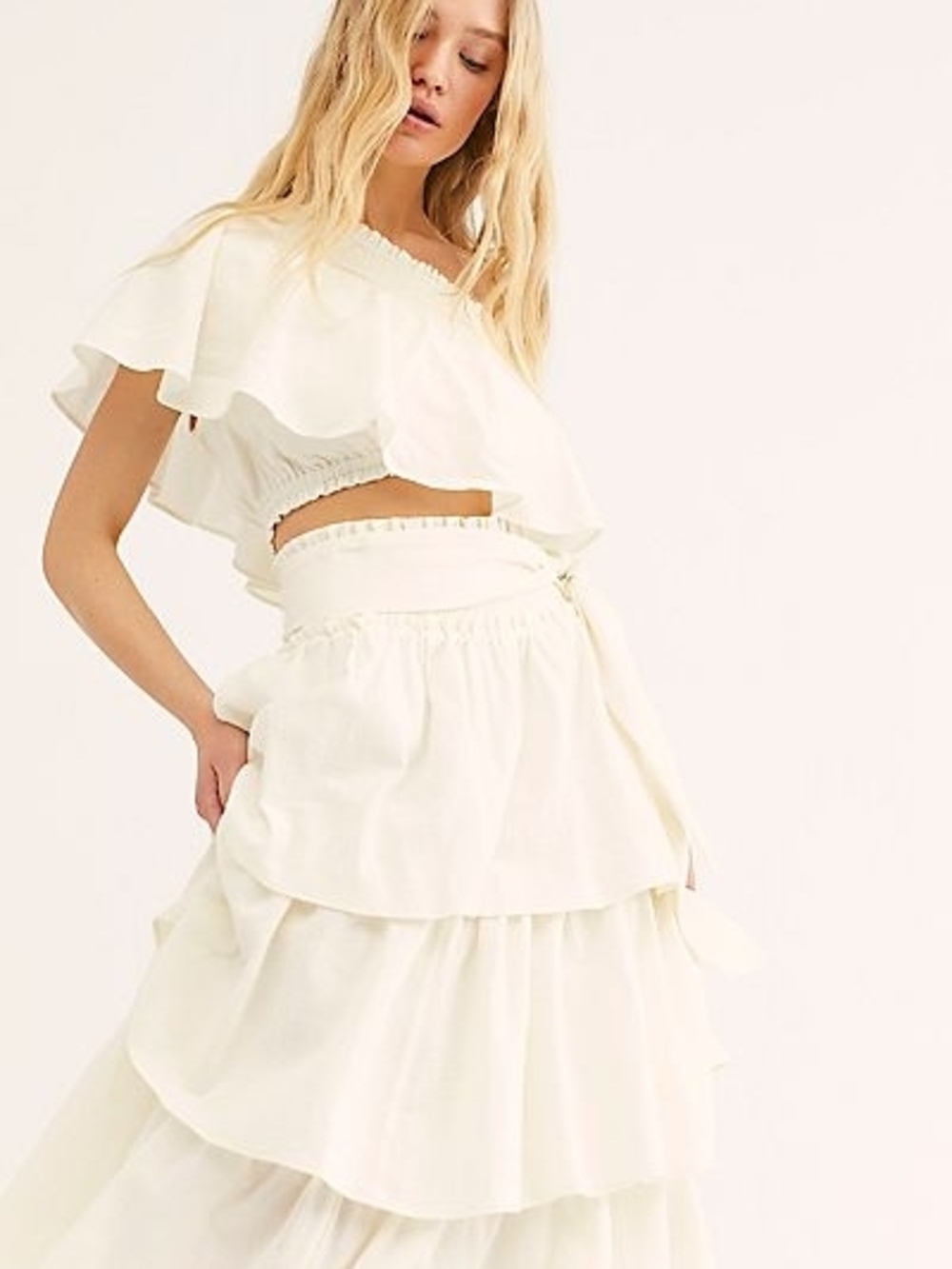 NWT Free People Go For Drama Maxi Skirt set in Ivory, Size Large